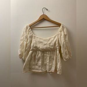 Smocked white linen top